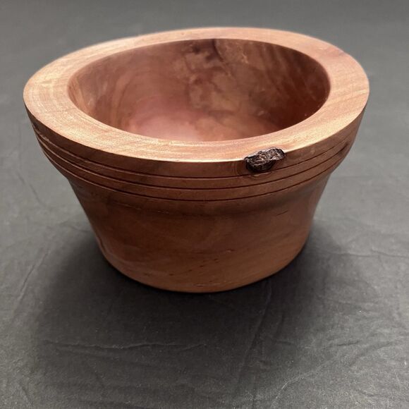 Hand Carved Teak Wood Mini Decorative Round Small Bowl 5” x 2 1/2” Decor - Picture 2 of 7